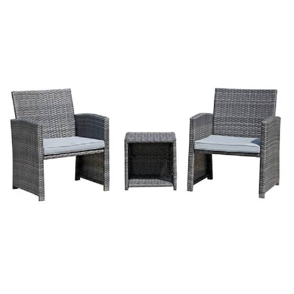 Freestyle 3-Piece Wicker Outdoor Bistro Set with Grey Cushions