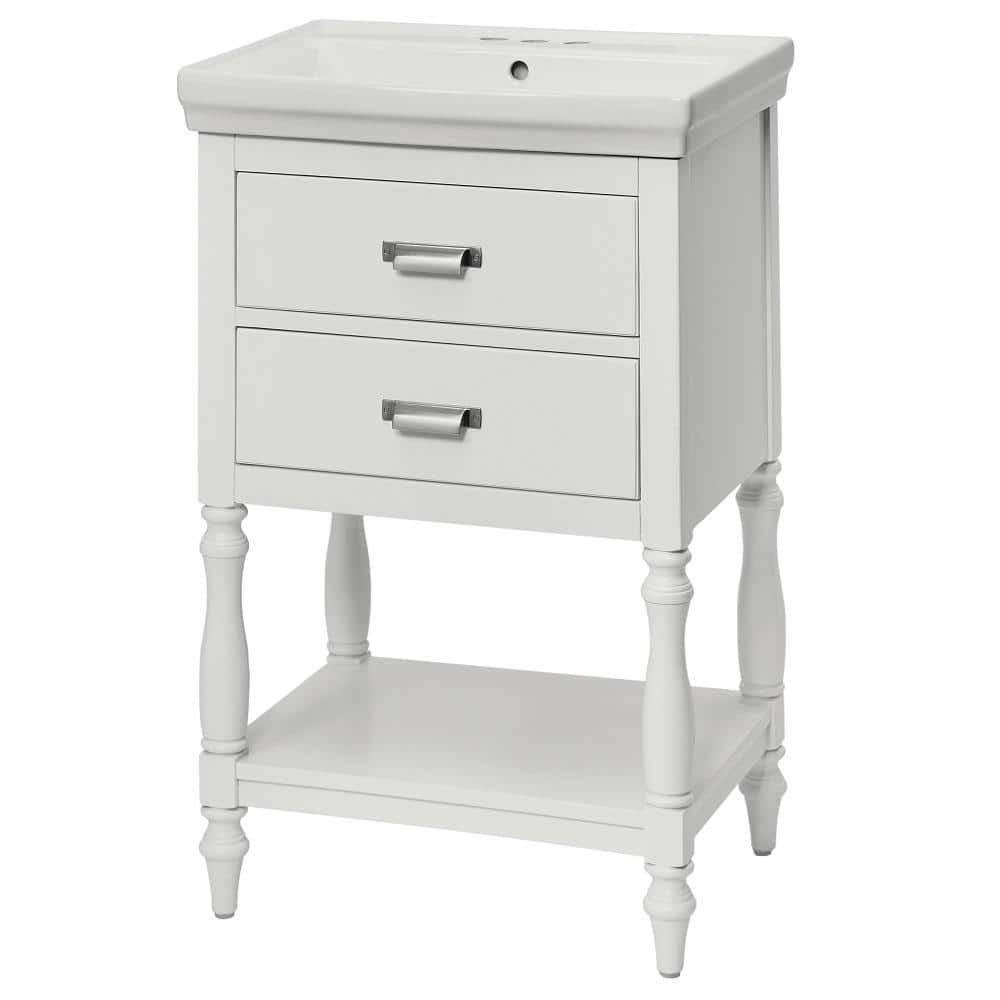 24'' White Freestanding Bathroom Vanity with Ceramic Top