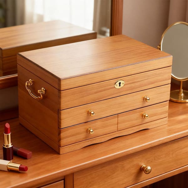 YIYIBYUS 3-Layers Wooden Jewelry Box with Lock OT-ZJGJ-5148 - The