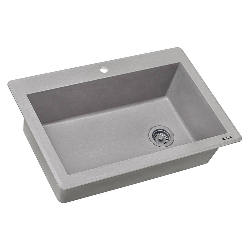 Urban Gray 33 x 22 Inch Granite Composite Drop-In Single Bowl Kitchen Sink