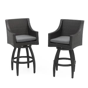 Deco Swivel Wicker Outdoor Barstools with Sunbrella Charcoal Gray Cushion (2 Pack)