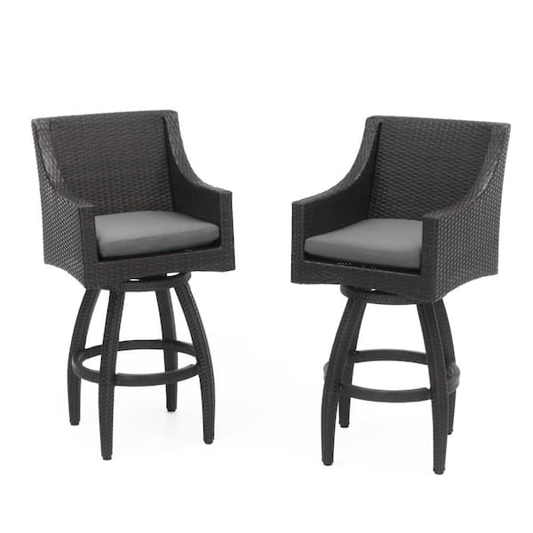 RST BRANDS Deco Swivel Wicker Outdoor Barstools with Sunbrella Charcoal Gray Cushion (2 Pack)