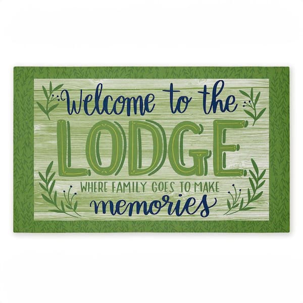 Lodge Welcome Family Memories Green 18 in. x 30 in. Polyester Non-Slip Outdoor Door Mat