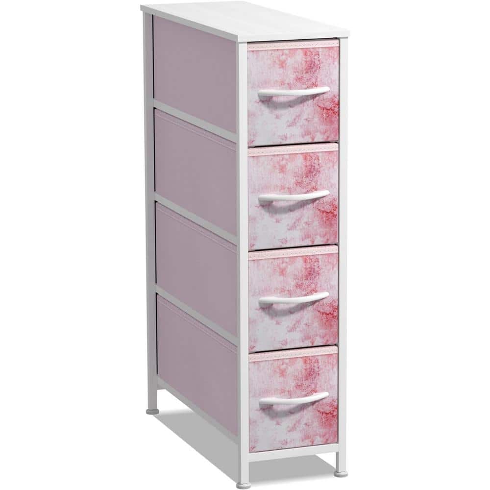 Pink Tie-Dye 4-Drawer Vertical Storage Tower with Steel Frame