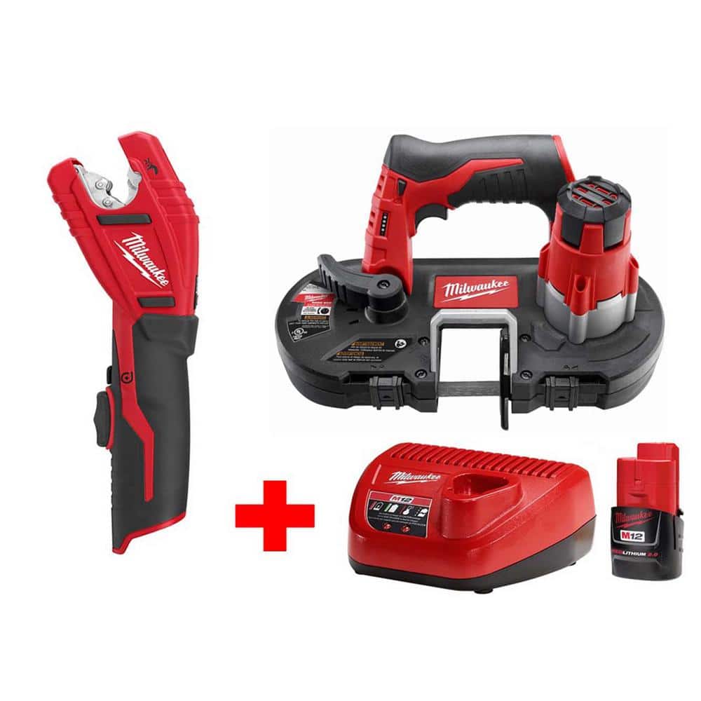 Milwaukee M12 12V Lithium-Ion Cordless Sub-Compact Band Saw and Copper Tubing Cutter Combo Kit W/(1) 2.0Ah Battery and Charger -  2429-20-2YZ