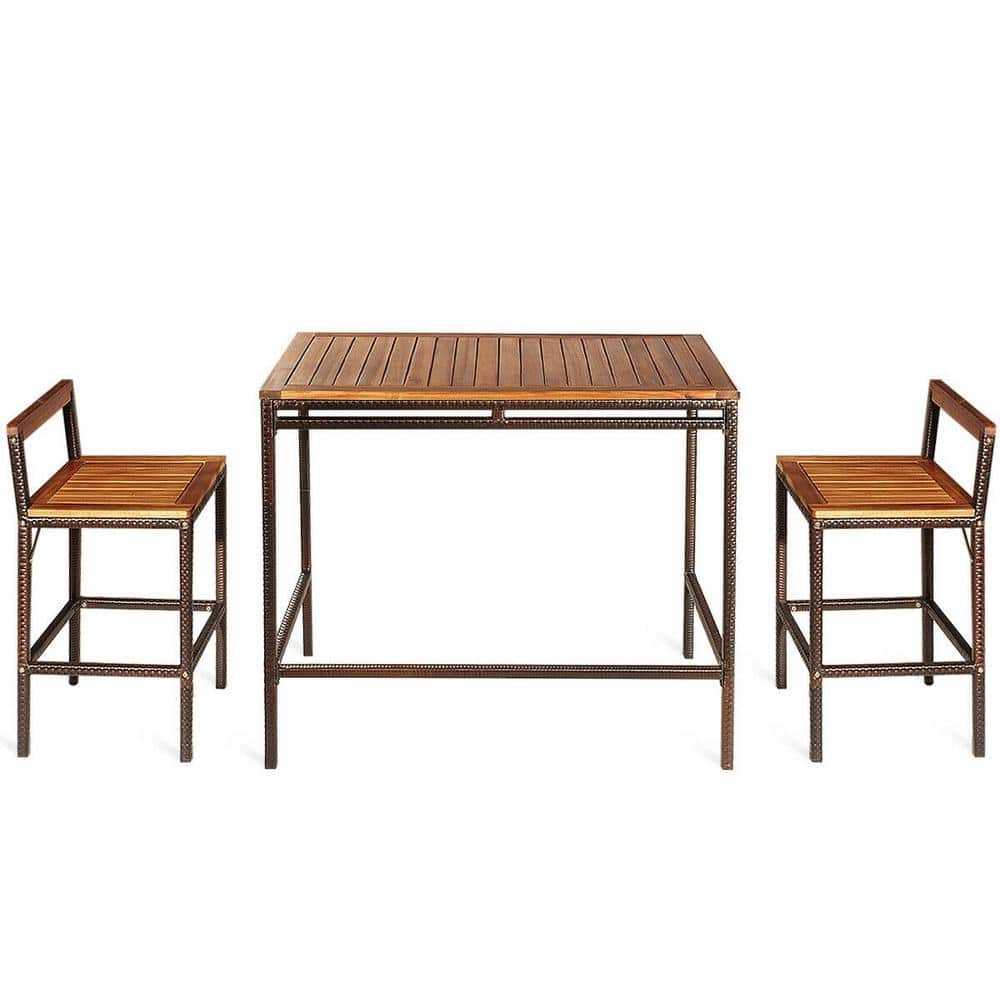 ANGELES HOME 3Piece Acacia Wood Bar Height Outdoor Dining Furniture