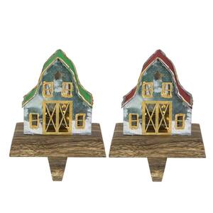 5.5 in. Lighted Galvanized Barn Christmas Stocking Holders Set of 2 LED