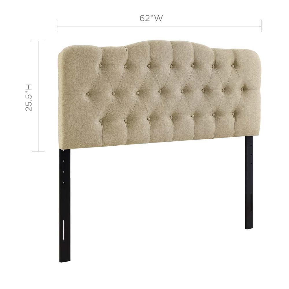 Beige Tufted Upholstered Queen Fabric Headboard