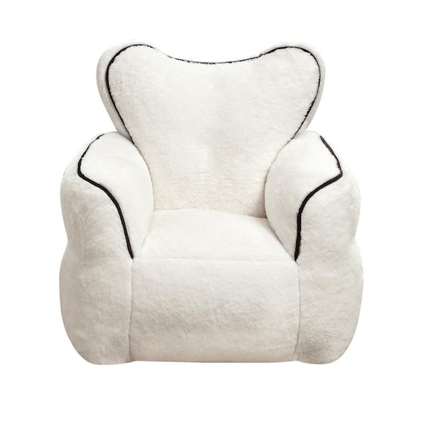 Heart-Shaped Kids Faux Fur Bean Bag Chair 11.8 in. White Foam No Assembly Required durable construction