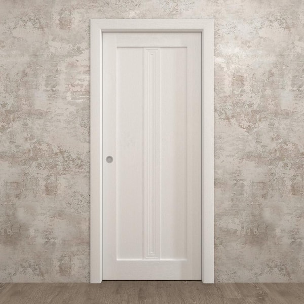 28 in. x 84 in. Painted White Oak Solid Wood Pocket Door with Hardware