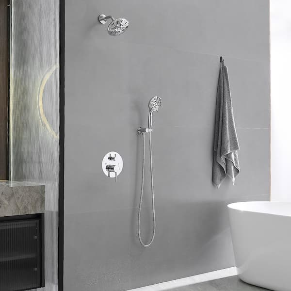 Single Handle 1-Spray Round Rain Shower Faucet 1.8 GPM with Dual Function Pressure Balance Valve in Polished Chrome