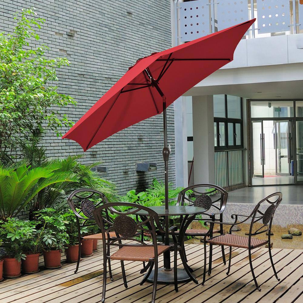 Red 9ft Steel Frame Outdoor Patio Umbrella with Crank