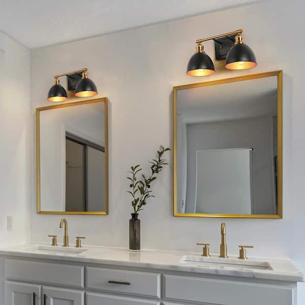 Zevni 14.5 in. 2-Light Polished Brass Modern Bathroom Vanity Light