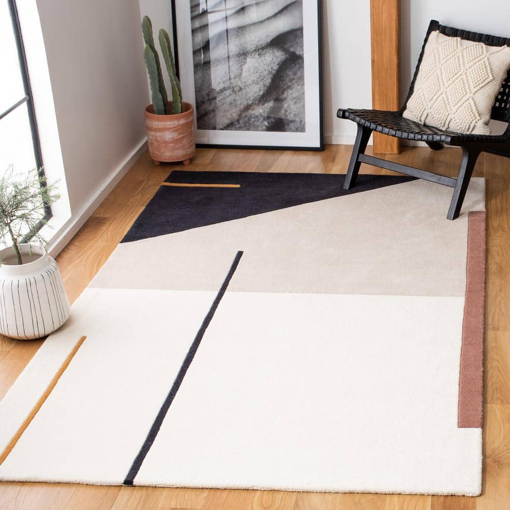Art Deco Abstract Black Wool 5' x 8' Tufted Area Rug