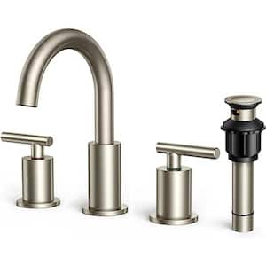 Brushed Nickel Bathroom Faucet 3-Pieces with Metal Drain Assembly, 8 in. Widespread Bathroom Faucet