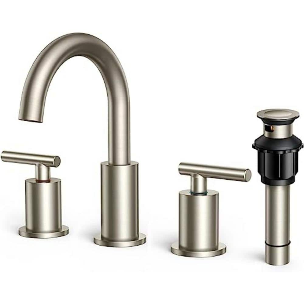 Brushed Nickel Bathroom Faucet 3-Pieces with Metal Drain Assembly, 8 in. Widespread Bathroom Faucet price history on PriceWatchPro