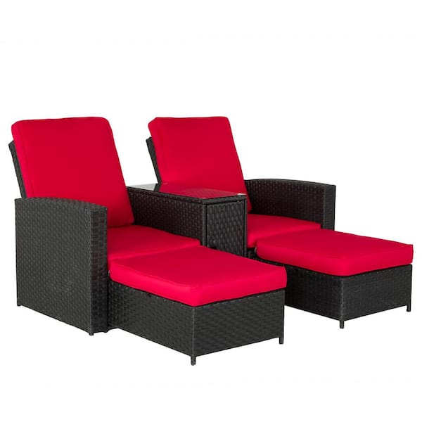 DIRECT WICKER Rome Black 5-Piece Resin Wicker Seating Group with Red Cushions