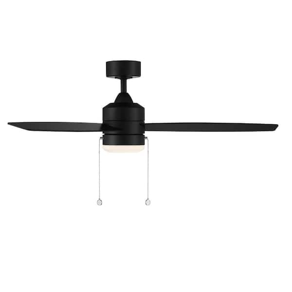 Atlantis 52 in. Integrated LED Indoor and Outdoor 3-Blade Pull Chain Ceiling Fan Matte Black with 3000K Integrated LED