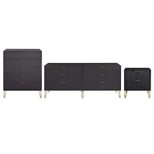 Dumbo Black 3-Piece 2-Drawer 20.07 in. Nightstand, 5-Drawer 35.19 in. Chest and 6-Drawer 69.68 in. Dresser Set