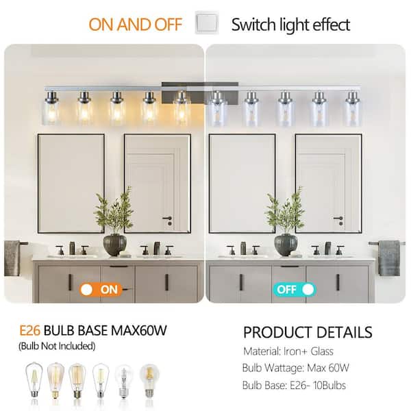 65.35 in. 10-Lights Gold LED Vanity Light Bar Modern Wall Sconce Lamp with Crystal Shade for Bathroom and Mirror