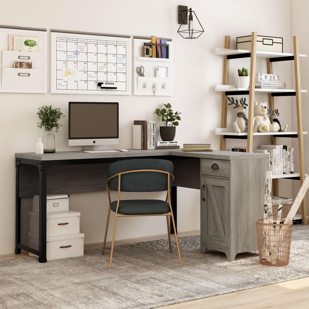 Willetts 60.63 in. L-Shape Vintage Gray Oak PB 1-Drawer Computer Desk with Storage