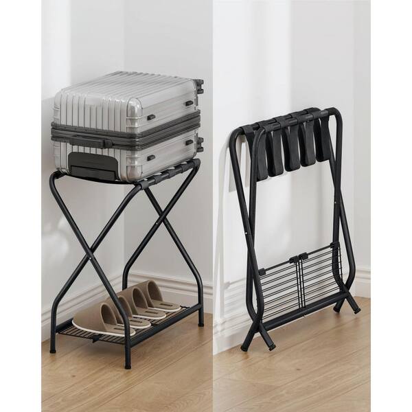 Numhew 2-Pack Black Luggage Rack, Suitcase Stand with Storage