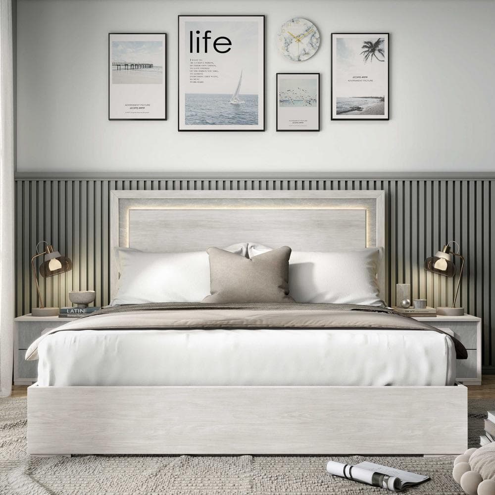 Bulevard White Engineered Wood Frame King Panel Bed with LED on Headboard price history on PriceWatchPro