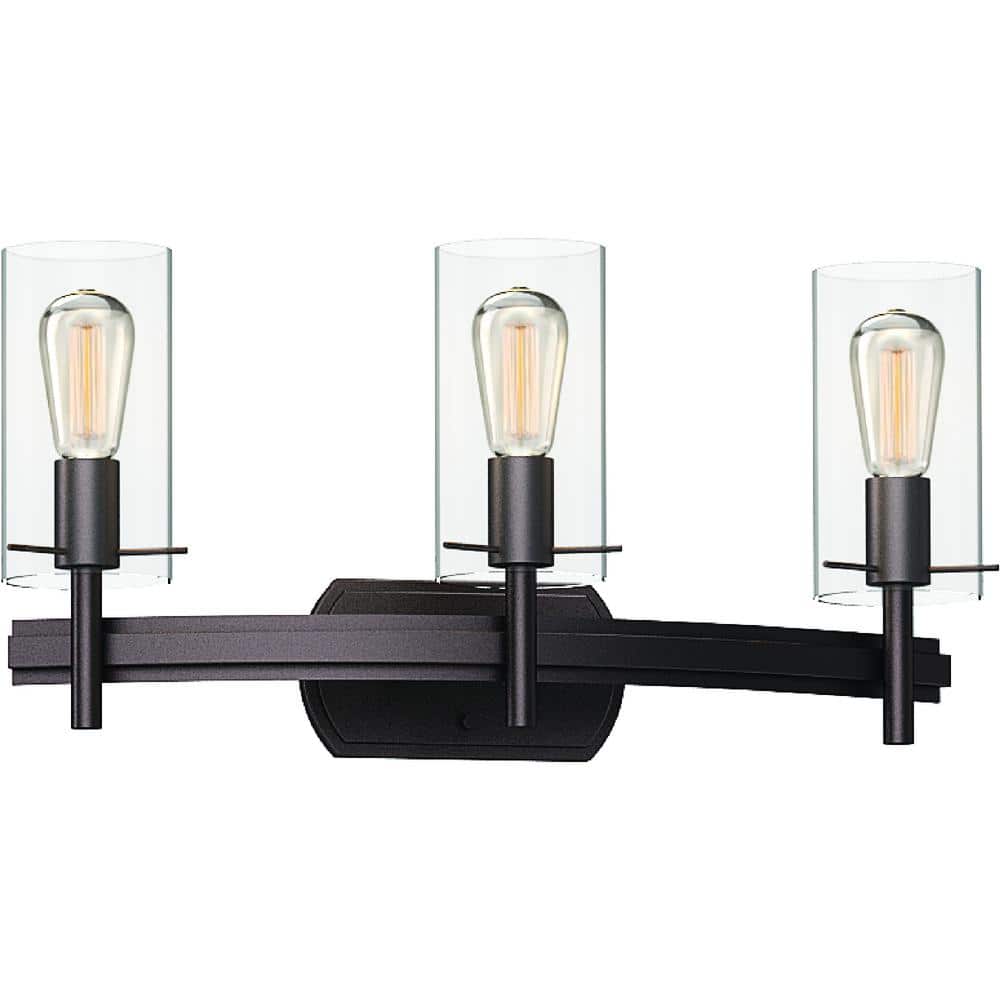 Regina 24" Bronze Dimmable 3-Light Vanity Fixture with Clear Glass Shades