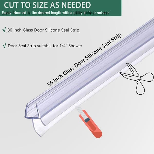 DSXsm Shower Door Sealing Strip – 196-Inch Clear Silicone Sweep, 10mm Frameless Glass Waterstop, Transparent, For 3/8" Glass Doors