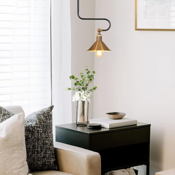 1-Light Brass Gold Modern Pendant Light, Industrial Pendant Hanging Light Metal Bell Shape Hanging Light