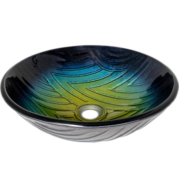 Novatto Miscela Hand Painted Ombre Navy to Yellow Glass Round Bathroom Vessel Sink