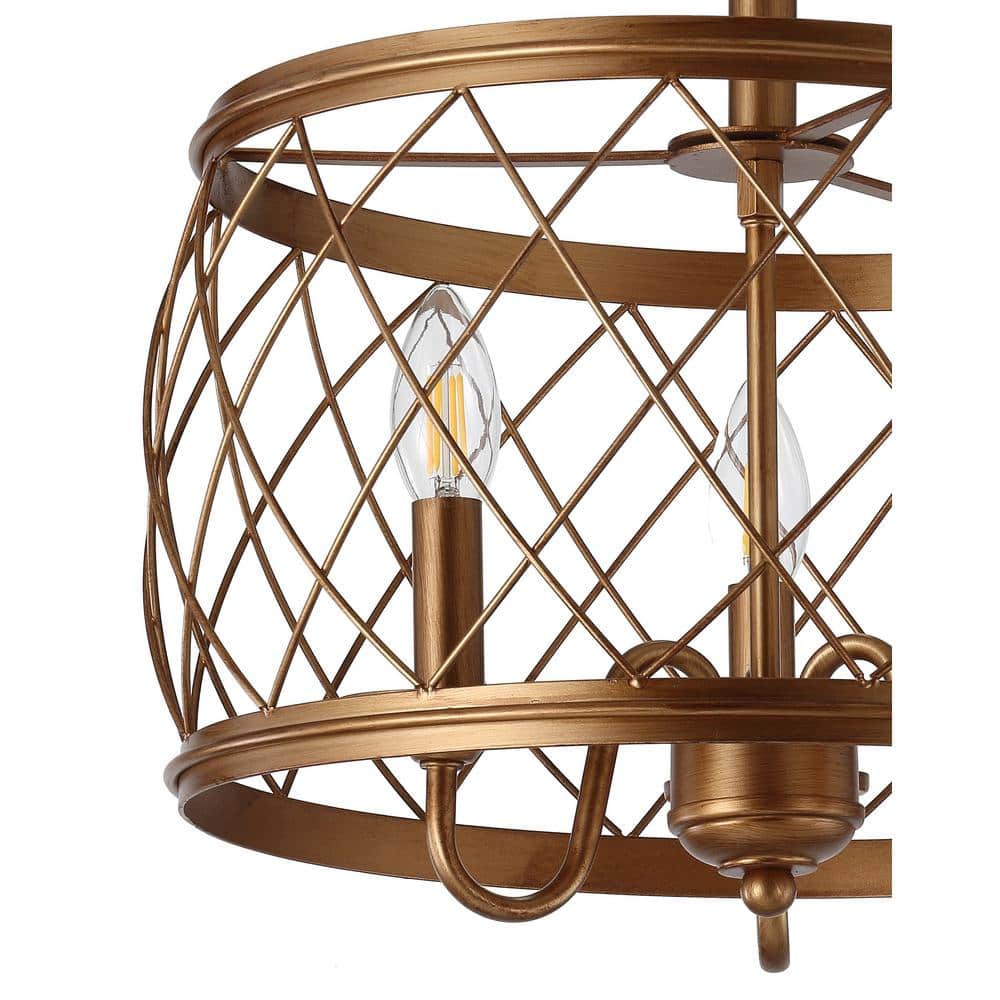 Antiqued Gold 15" Metal Drum LED Flush Mount Light