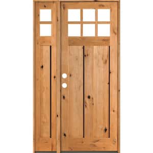 56 in. x 96 in. Craftsman Alder 2 Panel Right-Hand 6 Lite Clear Glass Clear Stain Wood Prehung Front Door /Left Sidelite