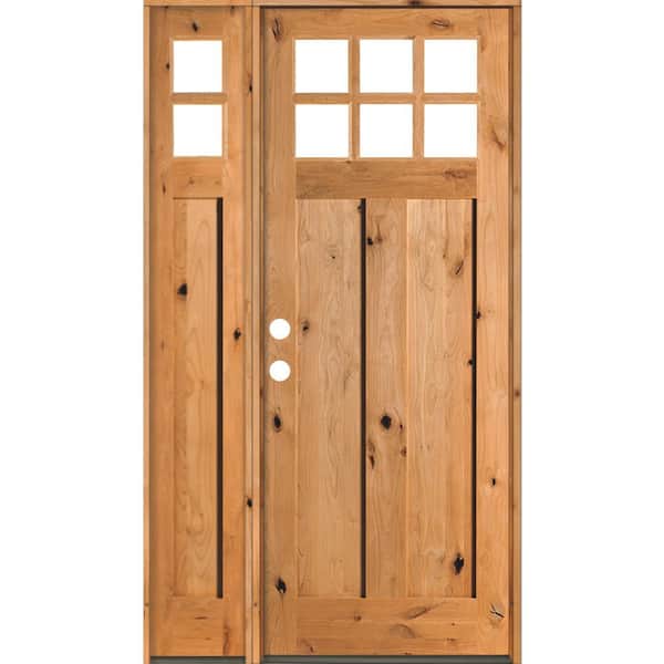 Krosswood Doors 56 in. x 96 in. Craftsman Alder 2 Panel Right-Hand 6 Lite Clear Glass Clear Stain Wood Prehung Front Door /Left Sidelite