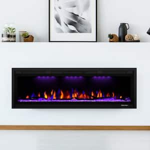 50 in. 750-Watt/1500-Watt Black Wall-Mount and Recessed Electric Fireplace with LED Light