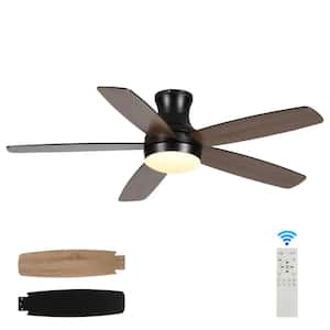 52 in. Smart Indoor Black Low Profile Standard Ceiling Fan with Dimmable LED APP Remote and Two Blade Colors