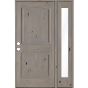 44 in. x 80 in. Alder 2-Panel Right-Hand/Inswing Clear Glass Grey Stain Wood Prehung Front Door with Right Sidelite