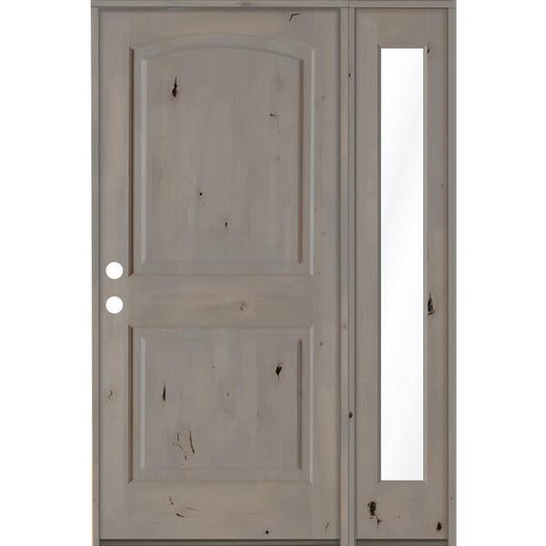Krosswood Doors 44 in. x 80 in. Alder 2-Panel Right-Hand/Inswing Clear Glass Grey Stain Wood Prehung Front Door with Right Sidelite