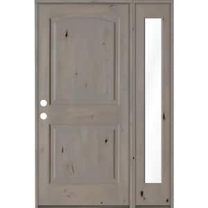 46 in. x 80 in. Alder 2-Panel Right-Hand/Inswing Clear Glass Grey Stain Wood Prehung Front Door with Right Sidelite