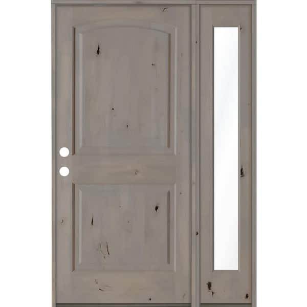 Krosswood Doors 46 in. x 80 in. Alder 2-Panel Right-Hand/Inswing Clear Glass Grey Stain Wood Prehung Front Door with Right Sidelite