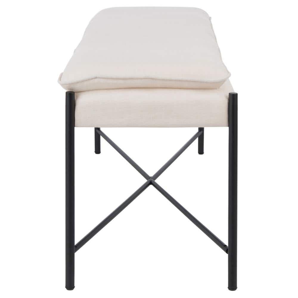Light Beige Cushioned X Bench with Sleek Black Frame
