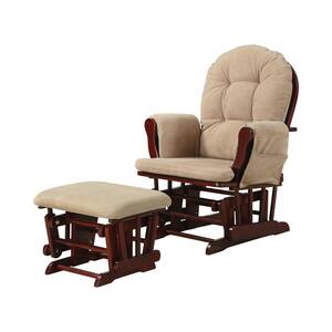 Upholstery Glider Rocker with Matching Ottoman Beige and Cherry
