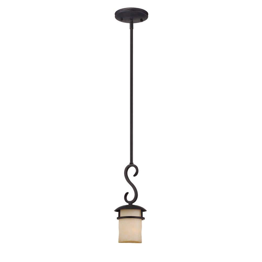 Lauderhill Warm Amber Glaze Glass & Black Iron Mini Pendant