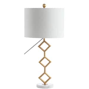 Diamante 29.5 in. Modern Gilt Metal with Marble Base LED Table Lamp, Gold/White