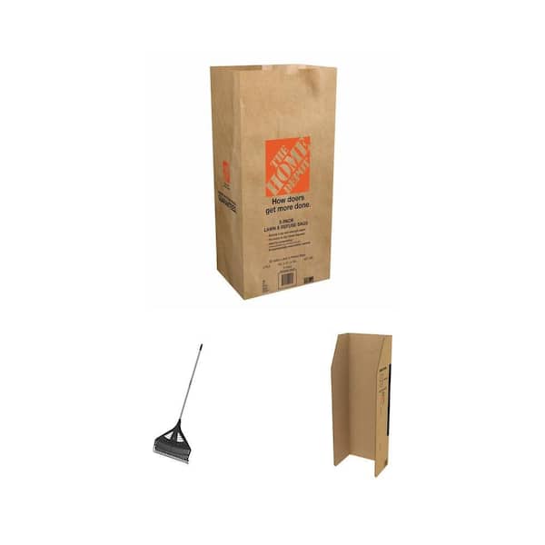 30 Gal. Paper Lawn Leaf Bags (20-Count), 26 in. Dual Tine Poly Rake, and EZ Funnel Leaf Tool (4-Pack) Combo