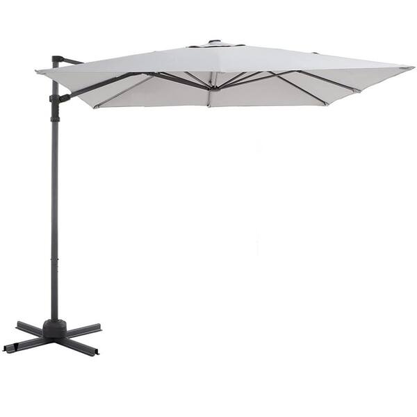 Tidoin 8 ft. Iron Cantilever Patio Umbrella in Light Gray with Crank ...