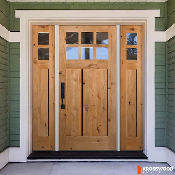 64 in. x 80 in. Knotty Alder Right-Hand/Inswing 6 Lite Beveled Clear Glass Cedar Stain Wood Prehung Front Door with DSL