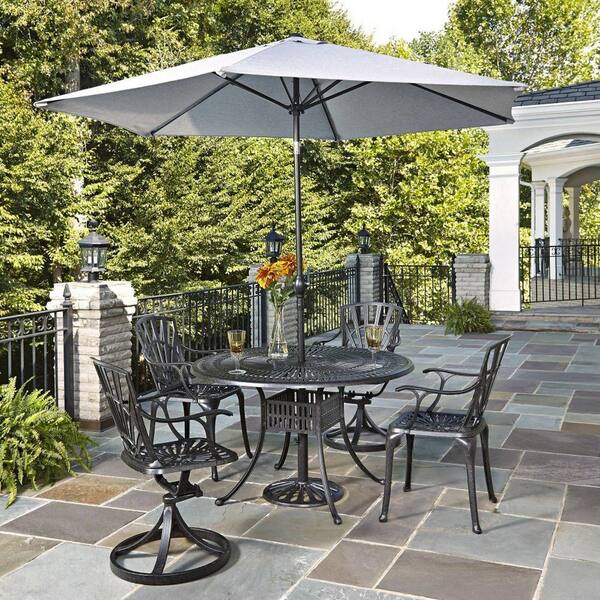 HOMESTYLES Grenada Charcoal Gray 5-piece Cast Aluminum 42 in. Round Outdoor Dining Set with Umbrella