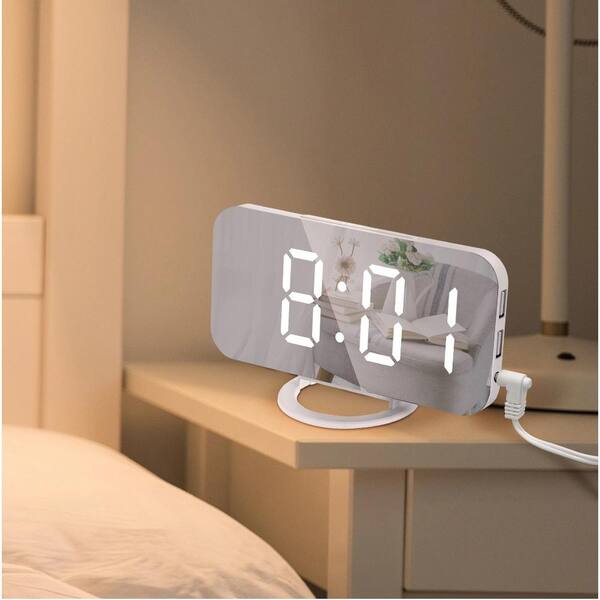 Afoxsos Black-Red Digital LED Alarm Clock Mirror 2 USB Charger
