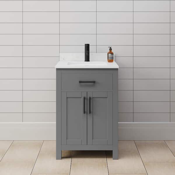 Wyndham Collection Beckett 24 in. W x 22 in. D x 35 in . H Single Bath Vanity in Dark Gray with Carrara Cultured Marble Top